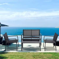 4 Pieces Patio Furniture Set Outdoor Garden Patio Conversation Sets Poolside Lawn Chairs withGlassCoffeeTable Porch Furniture