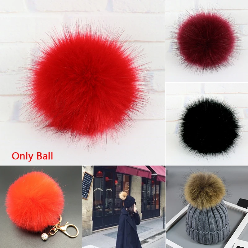 

1pc 12cm Fur Pompom Faux Hairball Hat Ball Colorful Fake Fox Fur Fluffy With Snap Button Handmade DIY Clothing Craft Accessories