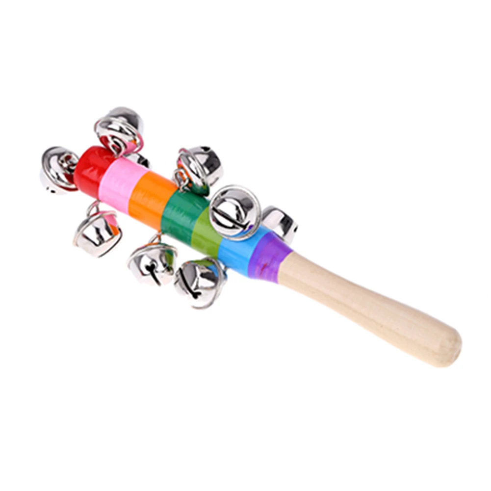 

Hot Sales Hand Held Bell Stick Wooden Musical Stick for Baby Children Gift Rainbow Color
