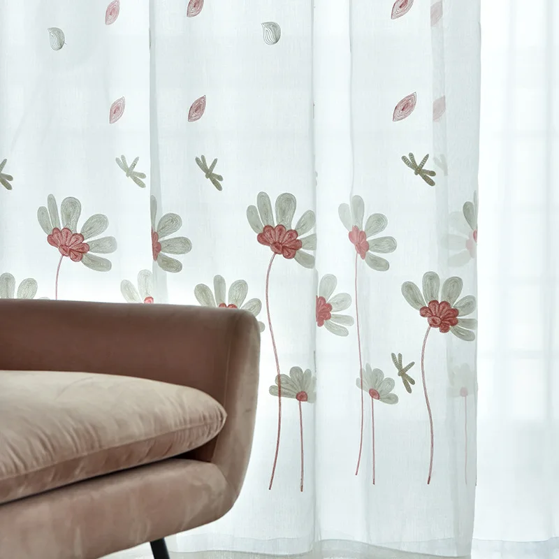

Embroidered Tulle High-end Embroidered Sheer Curtais Living Room BedroomPastoral Small Fresh Light-proof Window Sheer Tulle