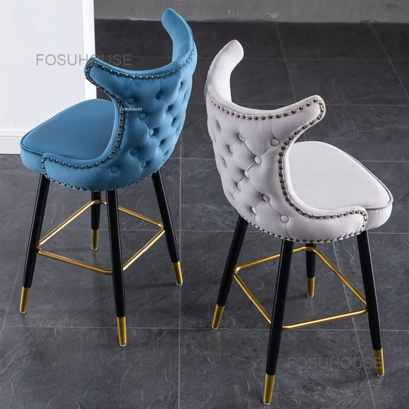 

Modern Simple Household Island Bar Stools Kitchen Furniture Light Luxury Fashion Fabric Bar Chairs Nordic Back High Bar Chair GM