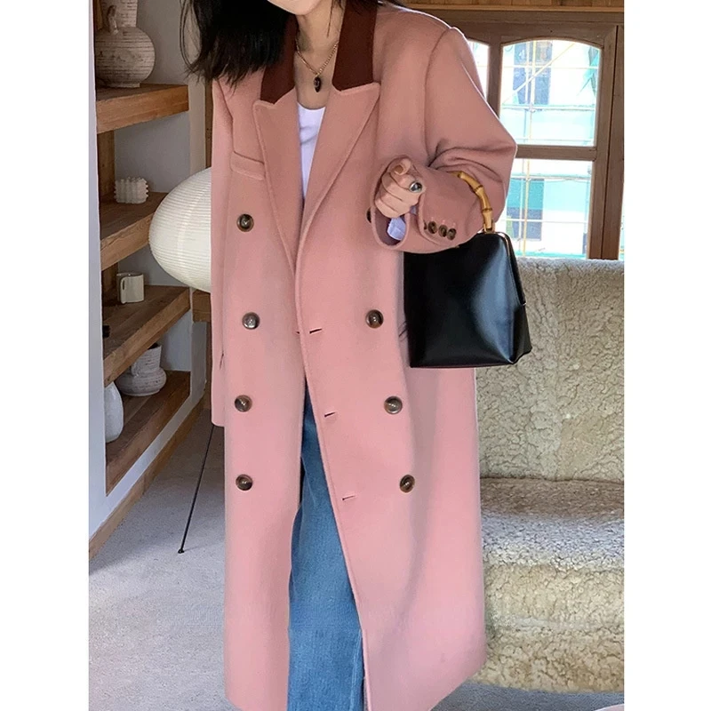 Шерстяное пальто женское осенне-зимнее корейское модное Свободное средней длины