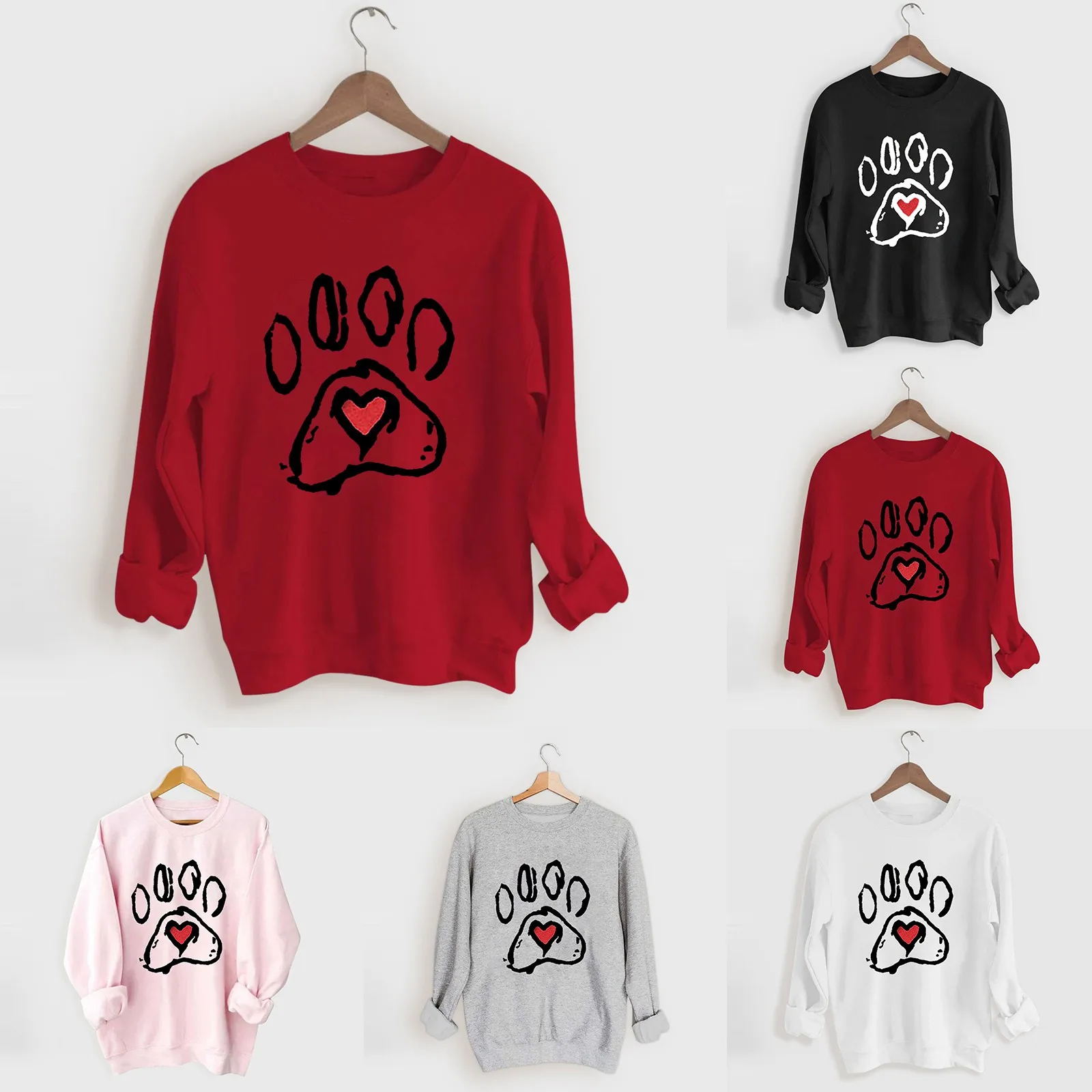 

Women's Round Neck Long Sleeve Printed Heart Sweatshirt Top Summer Fashion for Woman