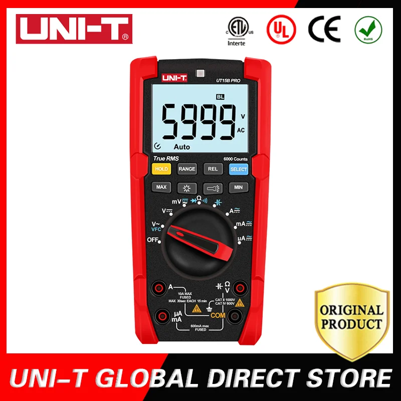 

UNI-T True RMS Digital Multimeter Auto Range Tester UT15B Pro/UT17B Pro 60Mohm VFC Hz Capacitor Resistor Meter Anti-burn