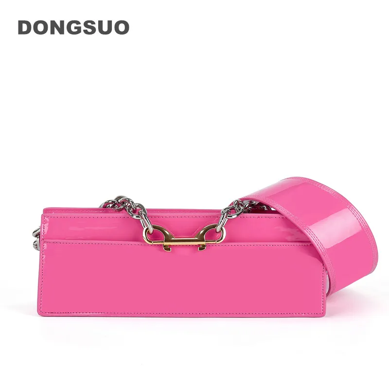 

Rectangular box bag luxury designer shoulder bag women patent leather top handle chain purse handbag 2022 black green pink