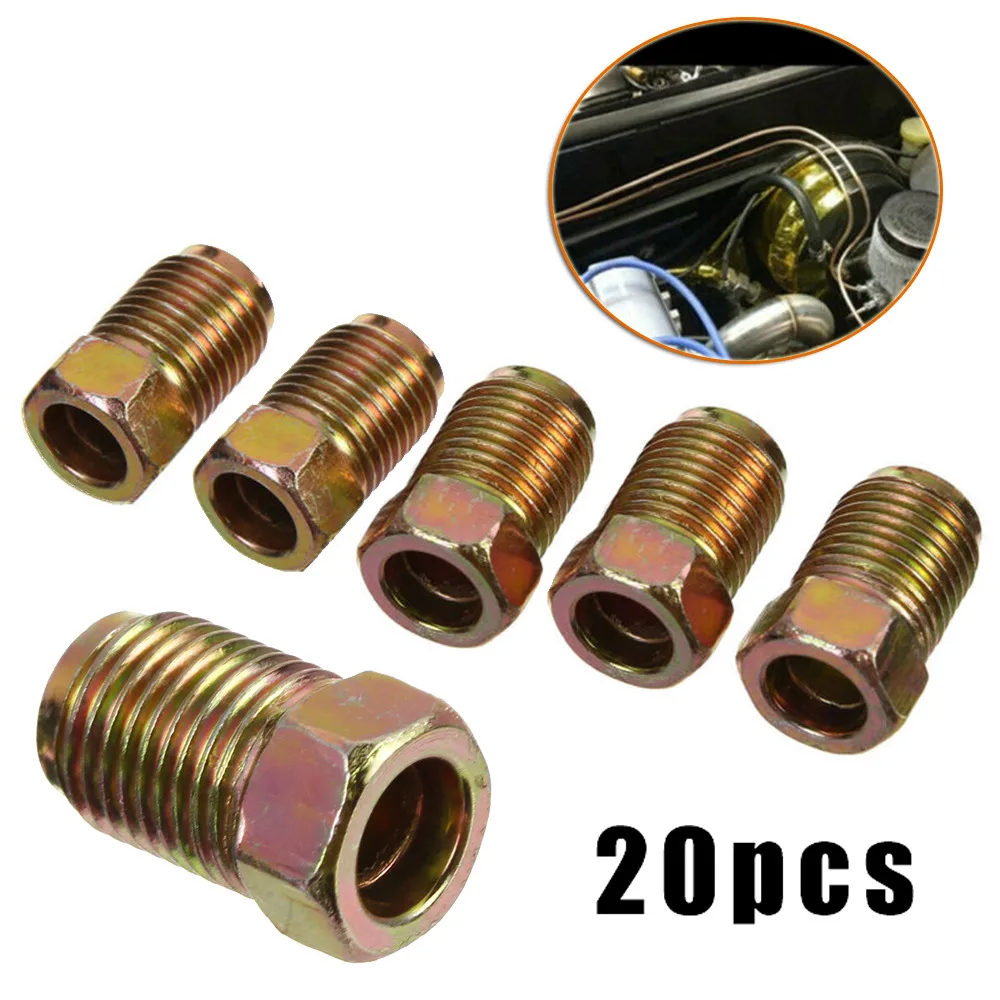 

20PC Brake Line Fittings Kits Iron Plating Zinc Male Nuts For 3/16" Tube Inverted Flares Metric End Union Nuts Replacement Parts