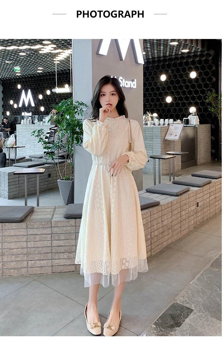 Кружевное платье для беременных и кормящих мам с длинными рукавами-фонариками