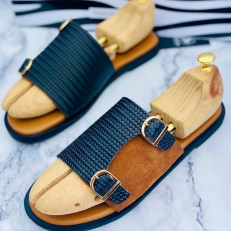 

Сандалии мужские из ПУ кожи, Нескользящие, плоская подошва, повседневные и удобные, сочетающиеся цвета, летние шлепанцы, KP888