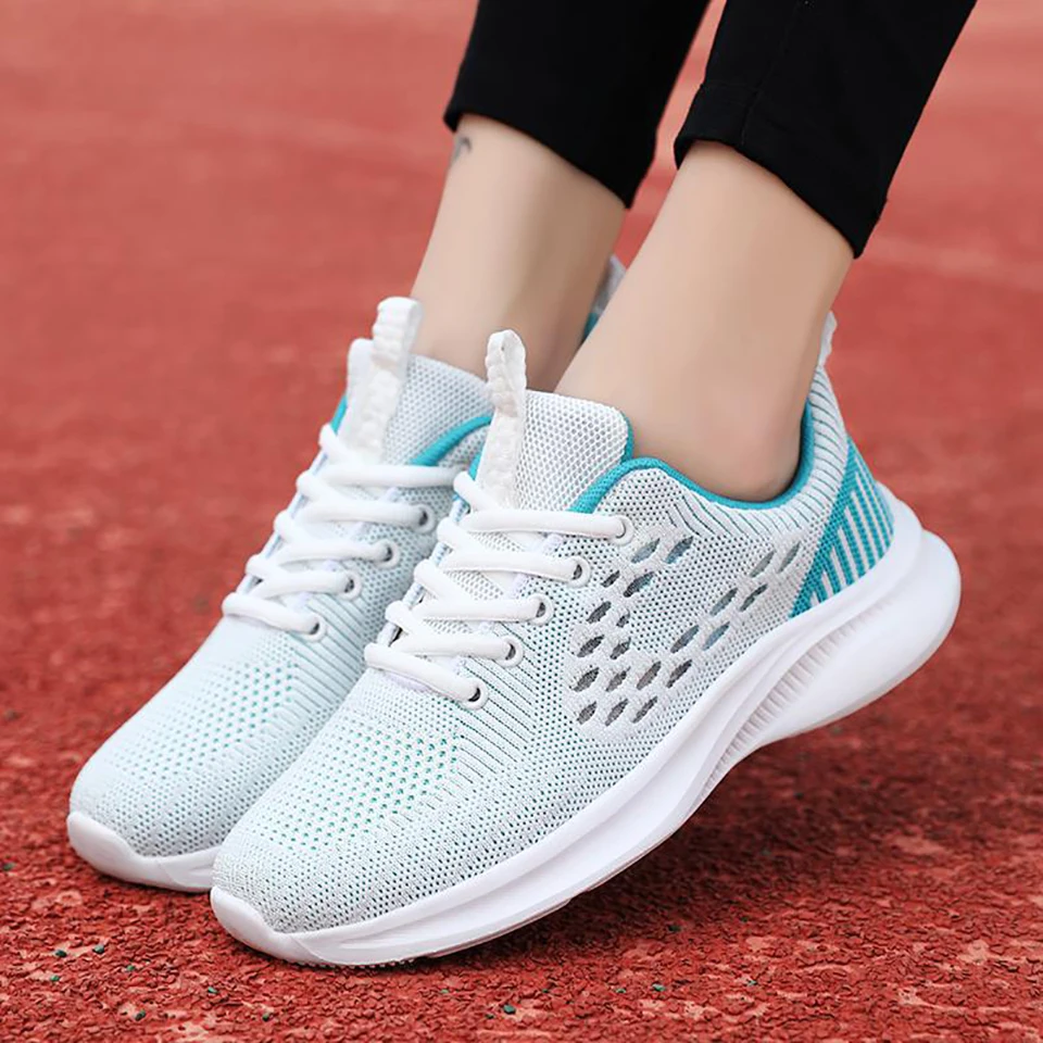Loekeah Fashion Ladies Sports Shoes Light Breathable Mesh Casual Sneakers Lace-Up Running Footwear Comfortable Soft Shoes Tennis