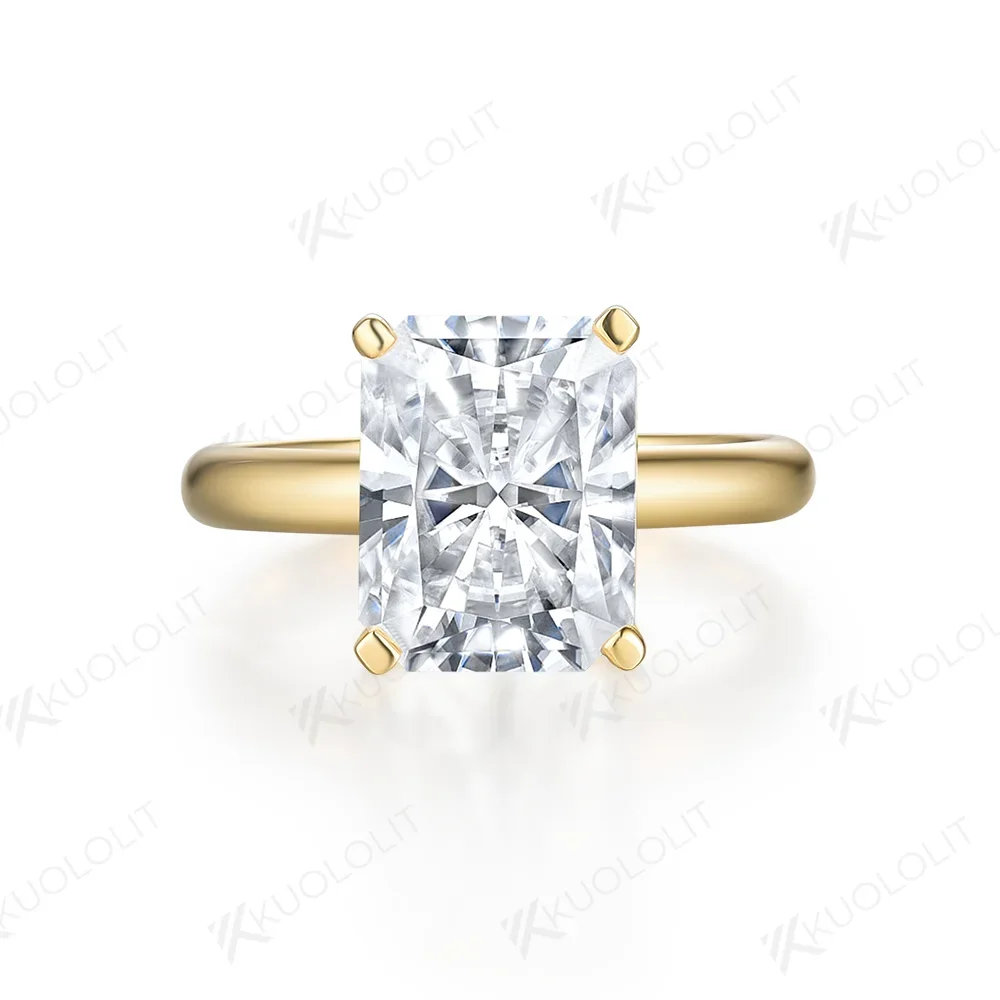 Женские кольца с бриллиантами kuolit 4CT Radiant Cut Moissanite одноцветное кольцо из 18К 14К