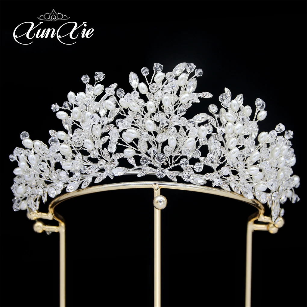 

XUNXIE Elegant Pearls Bride Tiara Heavy Handwork Wedding Crowns For Bridal Wedding Accessories Headband Birthday Gift