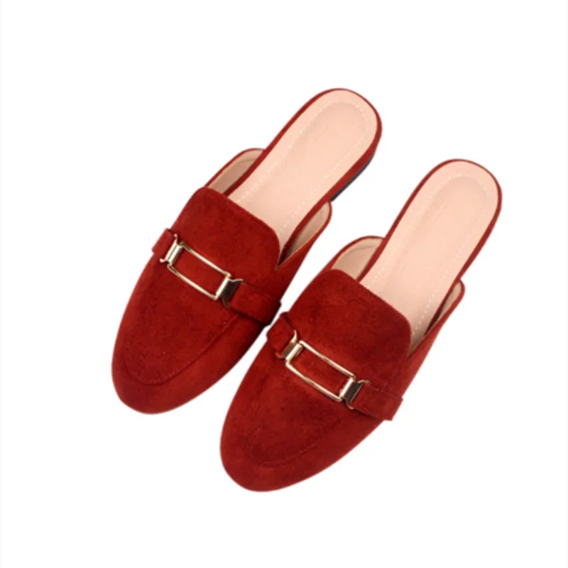 Femme металлические шлепанцы с закрытым носком и швом туфли в стиле ретро тапочки