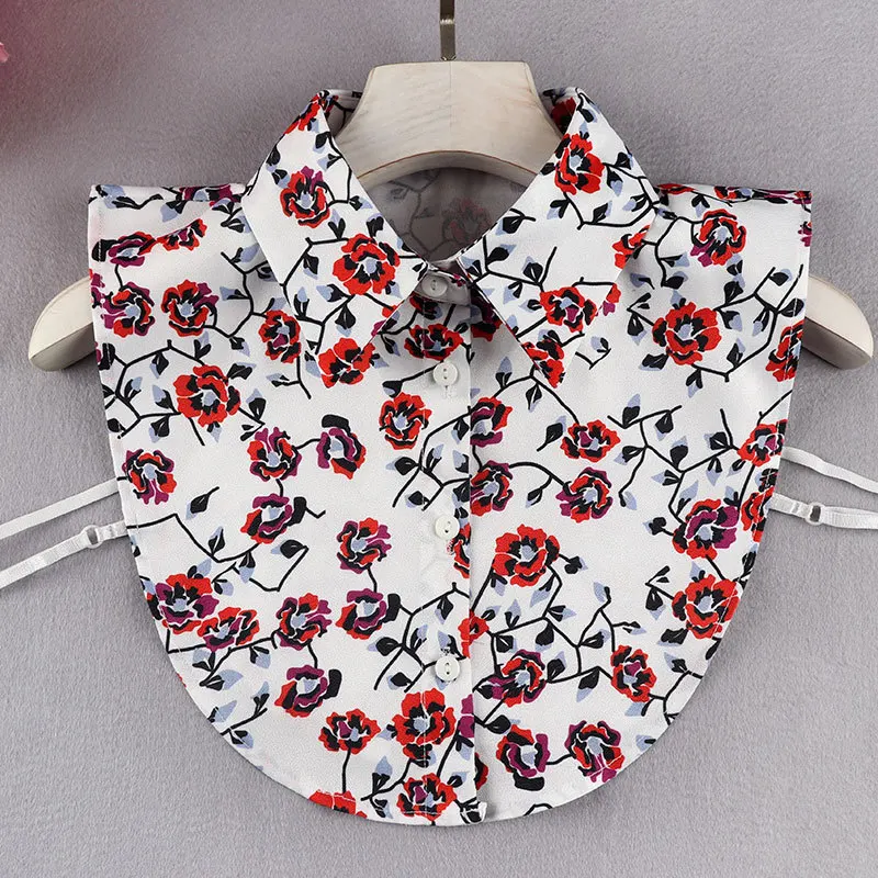 Линбэйвэй женщины Цветочный принт Накладной воротник Женская рубашка Ложный блуз топ Отстегиваемый декор.