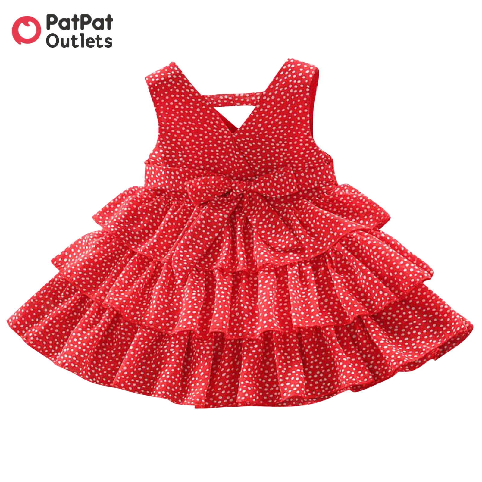 

PatPat Summer Lovely Baby Girl Designer Clothes Dots or Floral Print Skirt Flounce Layered Sleeveless Baby Dress
