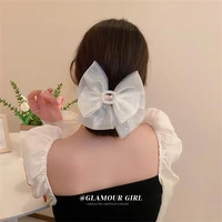 organza bowknot hair clip set with diamond and pearl south korea simple design of spring hair clip back of the head women