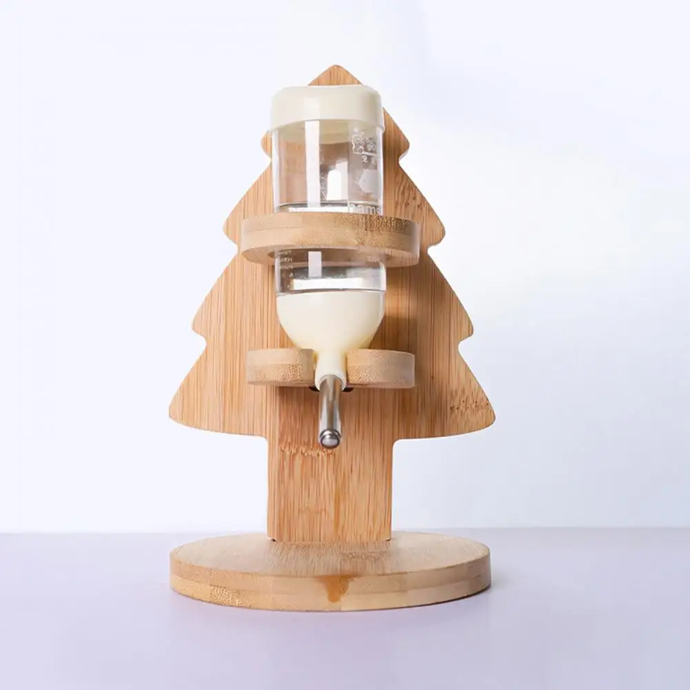 

80ML Vintage Bamboo Wood Stand Water Feeder Adjustable Height Bracket Drinker Environmentally Friendly for Personal Use
