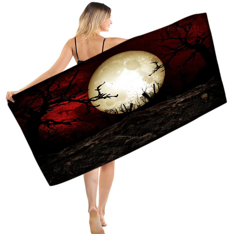 

Full Moon Horror Cemetery Scarlet Sky Scary Halloween Night Illustration Quick Drying Towel By Ho Me Lili Fit For Fitness Use