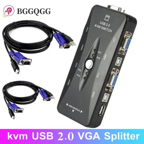 Kvm-переключатель BGGQGG, 4 порта, USB 2,0, VGA, сплиттер, принтер, мышь, флешка, переключатель, 1920*1440, адаптер VGA, коробка переключения