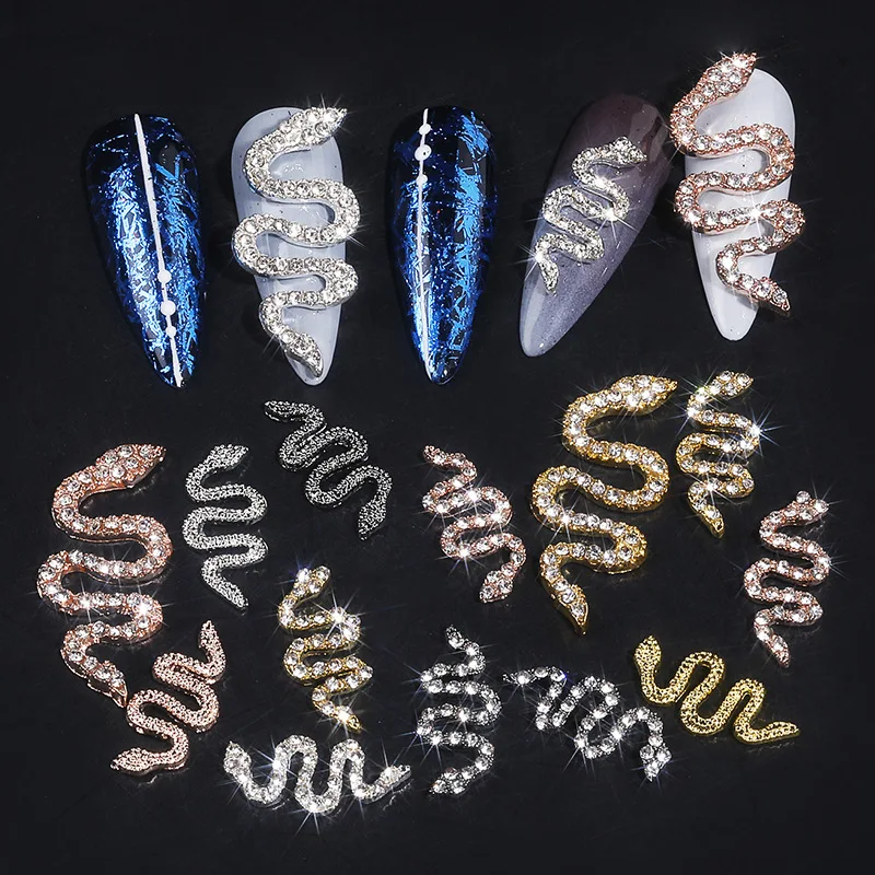 

10pcs Nail Art Snake Charms Metal Rhinestone Halloween Nail Decoration Design DIY Jewelry Accessories Beads