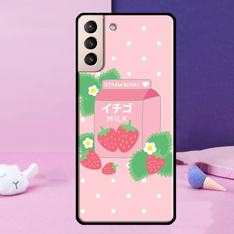 Чехол для телефона Kawaii Strawberry Milk Samsung Galaxy S25 Ultra S24 S23 S9 S10 S20 S21 S22 Plus FE Cover