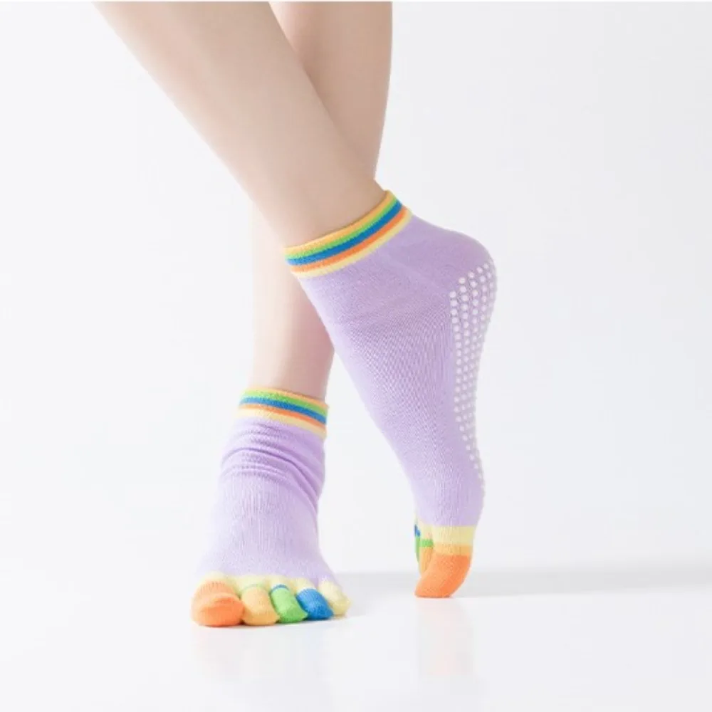 

Хлопковые цветные нескользящие носки для йоги, пилатеса, спортзала, в горошек, силиконовые носки для пола, женские корейские носки, чулочно-носочные изделия с пятью пальцами