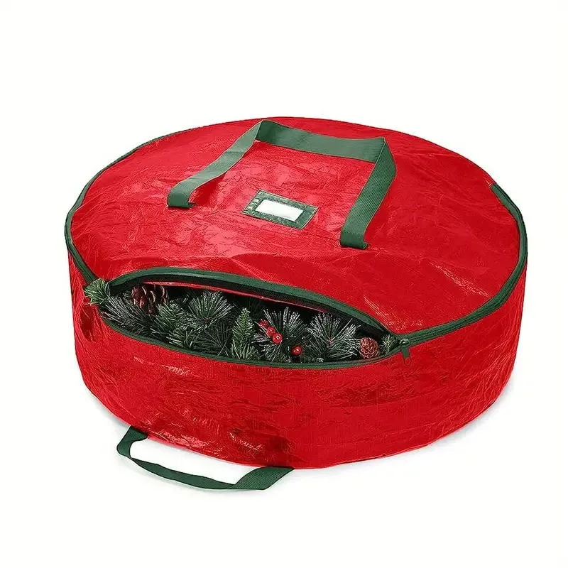 

1pc Christmas Wreath Storage Bag, Water Resistant Fabric Storage Dual Zippered Bag for Holiday Artificial Christmas Wreaths