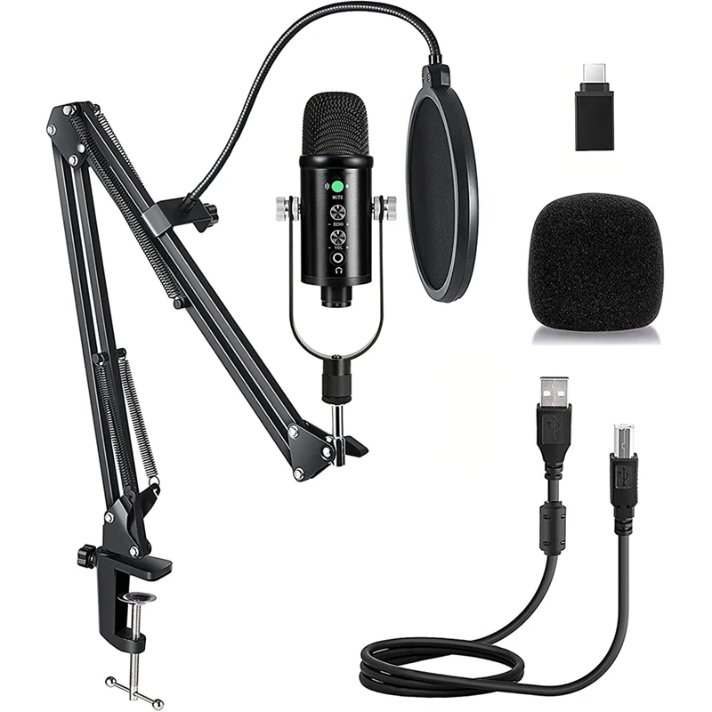 

USB Microphone,Condenser Game Microphone,Plug&Play Podcast Mic,With Boom Arm,For Streaming Media,Recording,Youtube,Etc