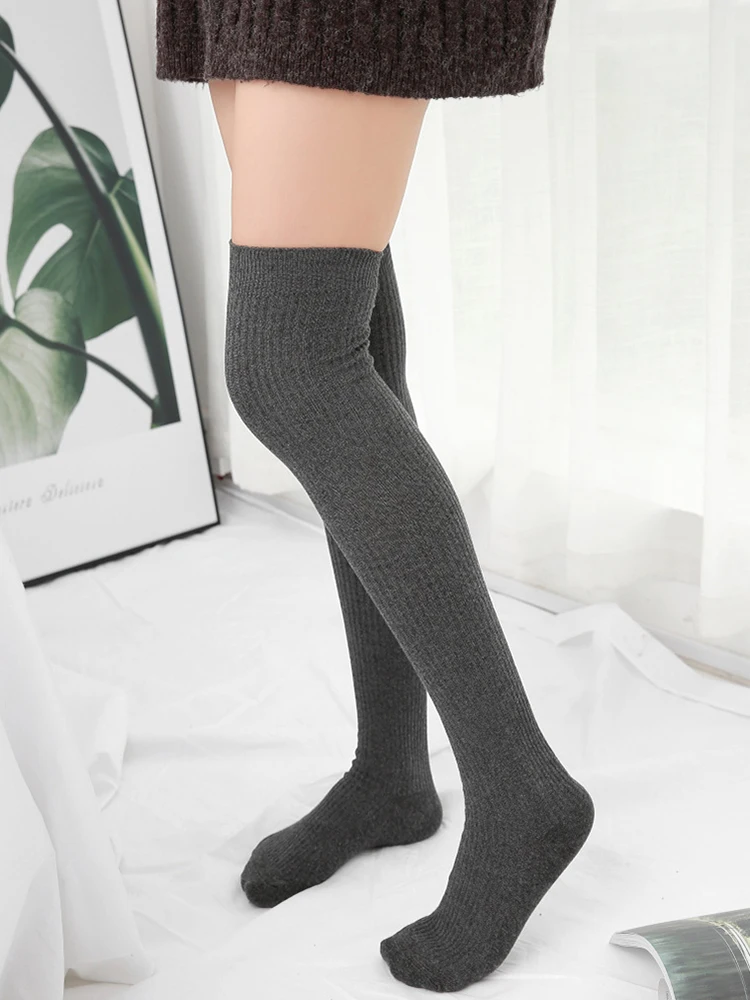 Women Cotton Thigh High Over The Knee Stockings Stripe Sexy Socks Ladies Girls Warm Long Hosiery Black Gray White Red