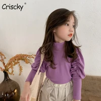 criscky 2022 autumn toddler baby girls clothes cotton t shirt solid color tees baby boys puff sleeve shirts children tops