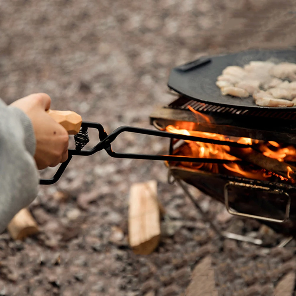 

Mountainhiker Barbecue Clip Wood Handles Charcoal Fire Tongs Non Slip for Campfire Cooking for Outdoor Camping Home Kitchen Tool