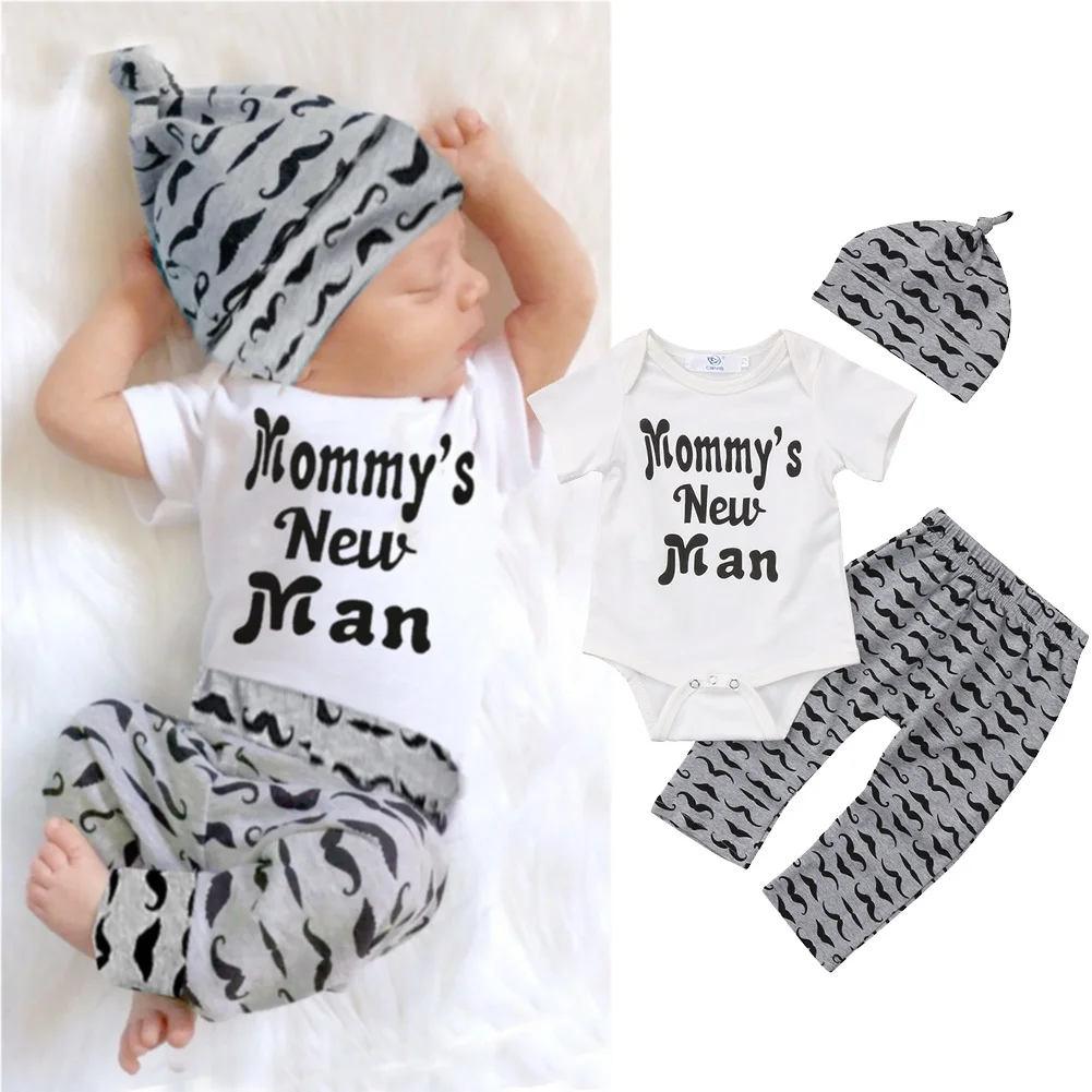 

Комплект одежды для маленьких мальчиков, милое Новое Мужское боди для мамы, комбинезон, штаны с принтом усов, Шапочка-бини, шапочка для новор...