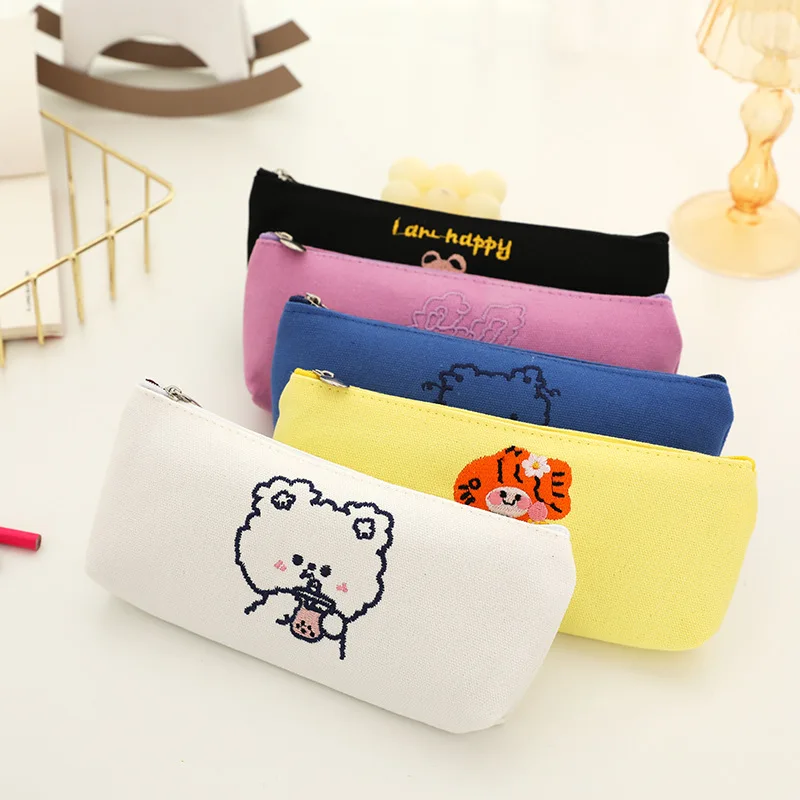 

1PC Pencil Bag Cute Bear Cartoon Zipper Embroidery Case Pouch Makeup Organizer Storage for Student Korean Stationery Supplies