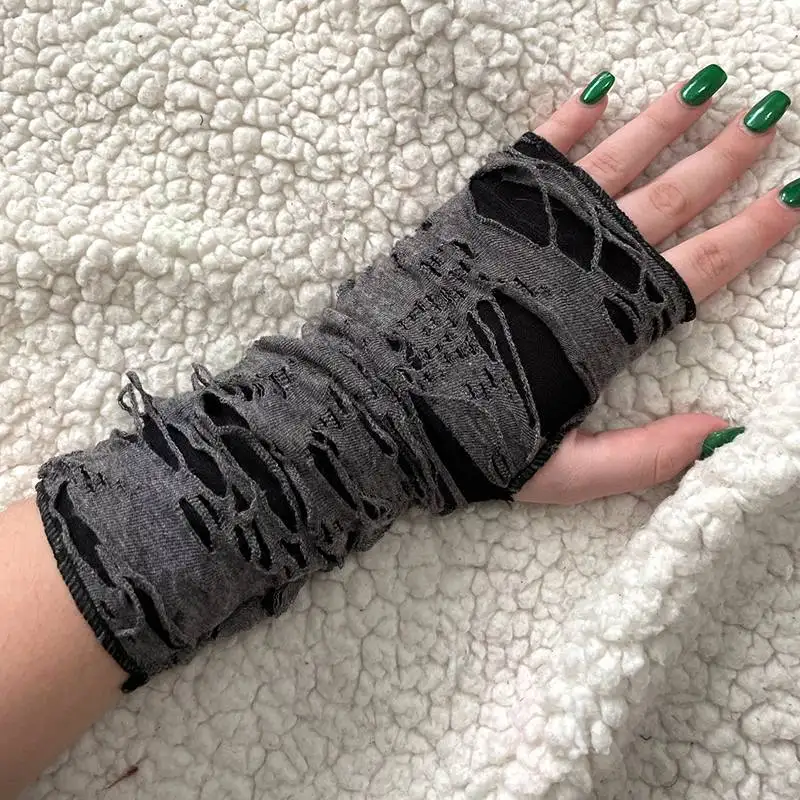 

1Pair Punk Broken Slit Gothic Unisex Glove Fingerless Cuff Ninja Sport Hole Mitten Cool Women Men Hollow Out Rock Gloves