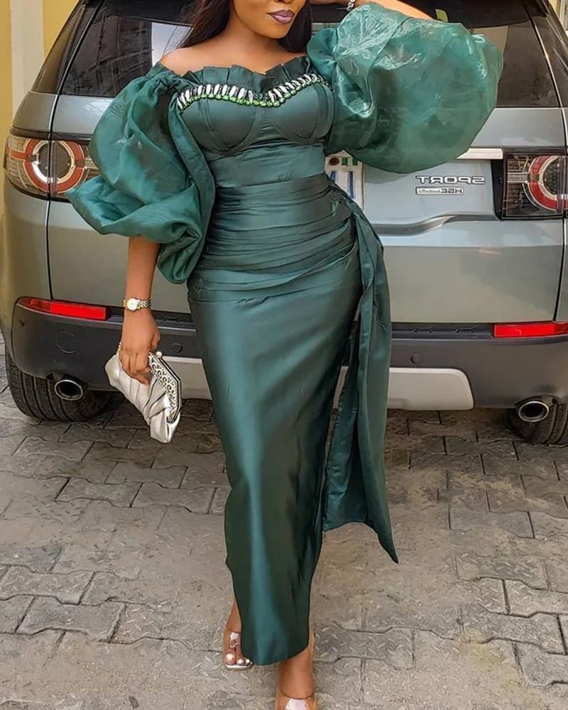 

Vintage Prom Dresses 2021 Sweetheart Pleats Short Puff Sleeves Tea Length Mermaid Evening Gown Celebrity Party Dress