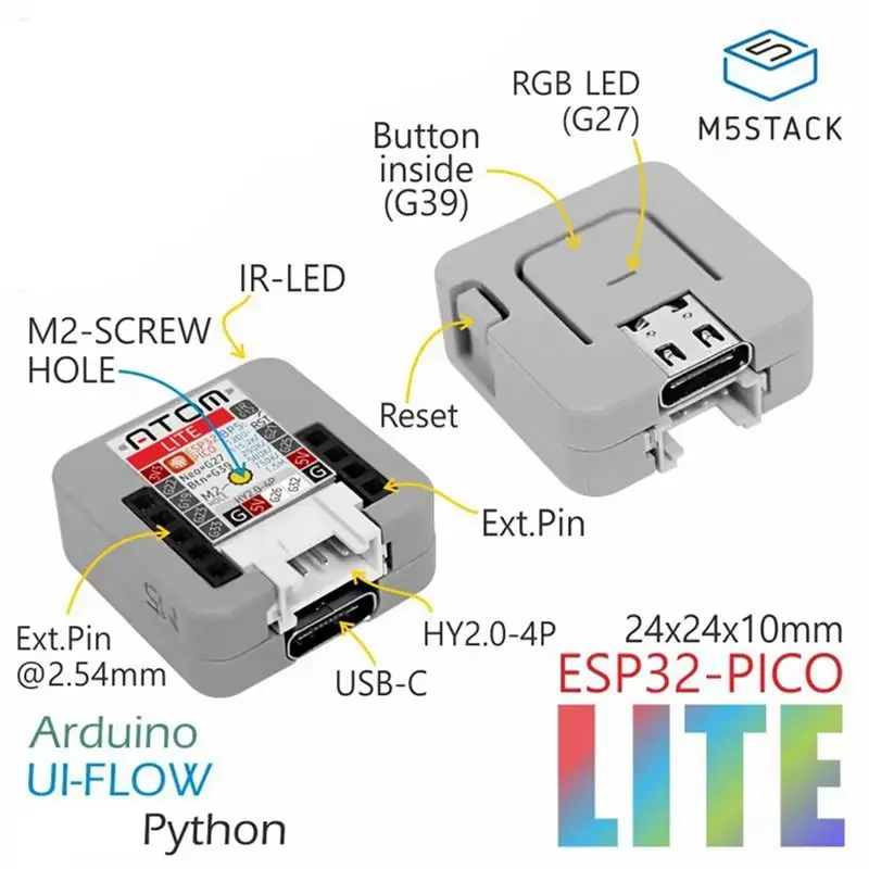 Комплект для разработки A99E-2X M5stack ATOM Lite ESP32-PICO с Wi-Fi, программируемой кнопкой и модулем IoT-узла (art.: 3920d89824754) - 3920d89824754