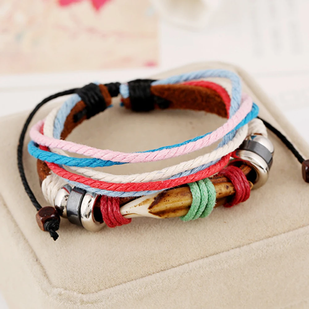 Кожаный винтажный браслет Kirykle с волчьими зубьями многослойный мужской шнур