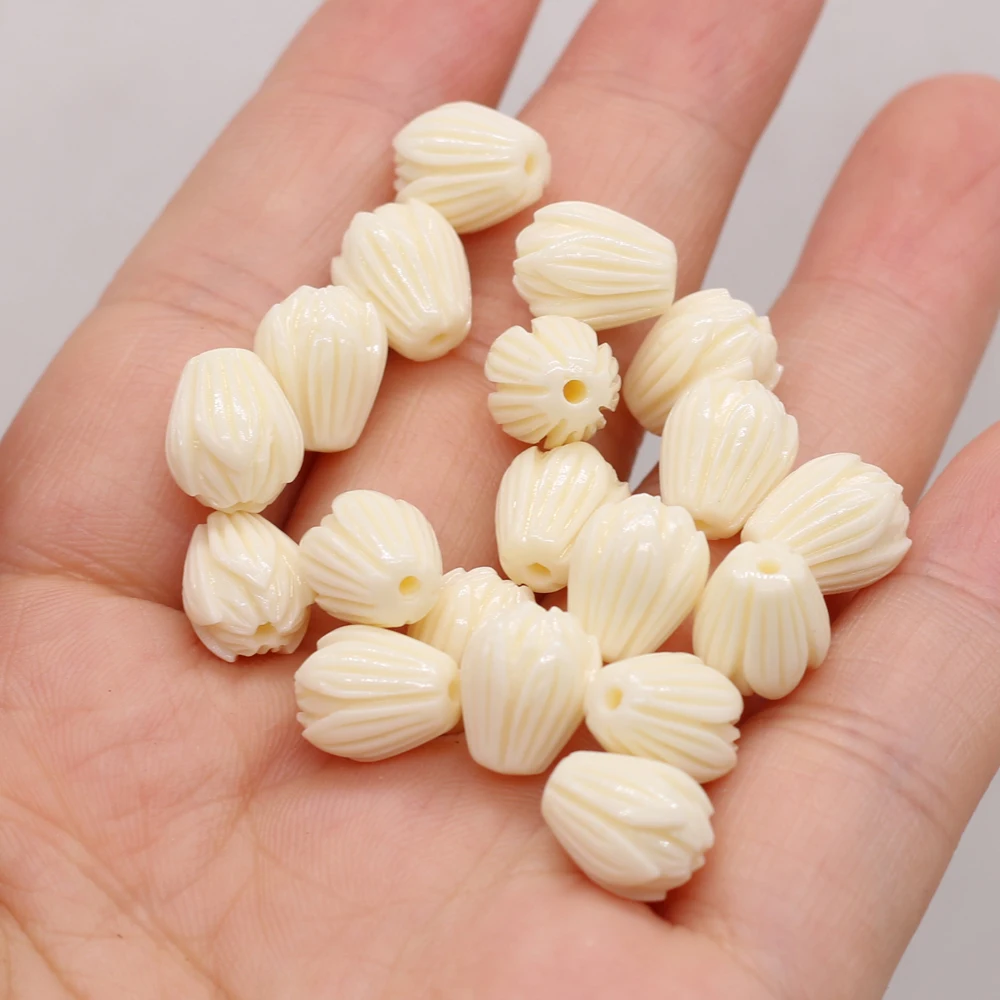 

10PCS New White Flower Bud-shaped Coral Through-hole Loose Beads DIY Necklace Bracelet Earrings Jewelry Gift Making 8x10mm