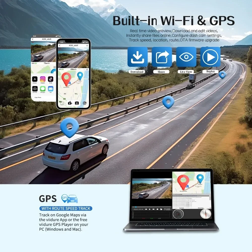 2K Автомобильный видеорегистратор GPS Видеорегистратор 1440P WiFi/App Control WDR G Датчик