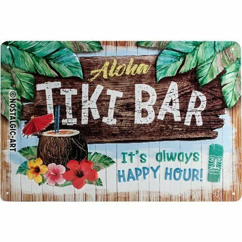 

Nostalgic Open Tiki Bar Tin Sign Metal Tin Sign Wall Decor 12x8 Inches