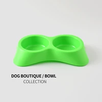 new pet double bowl thickened dog food basin dog two in one plastic bone bowl cat food utensil