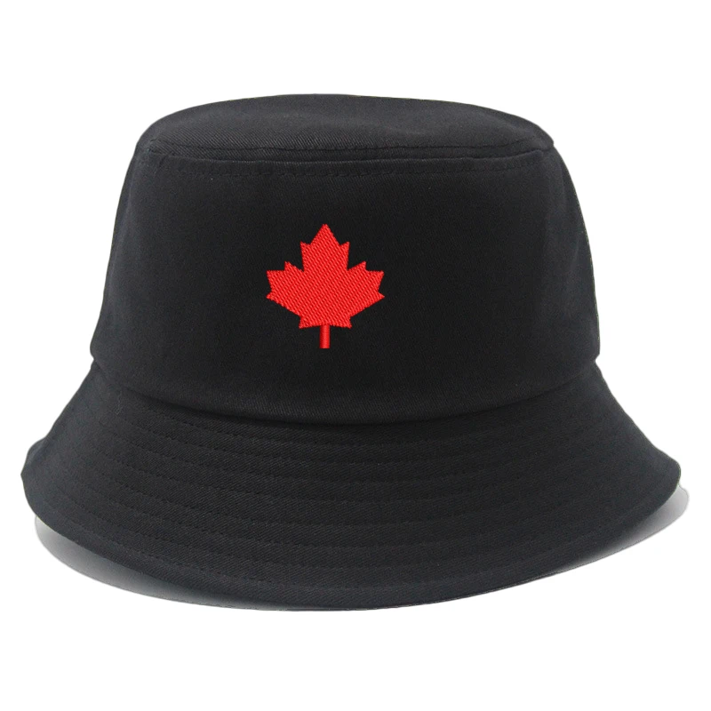 

Панама из хлопка с вышивкой в виде канадского кленового листа, черная, белая однотонная модная шапка унисекс, мужская и женская кепка, пляжные шляпы от солнца, Фишера