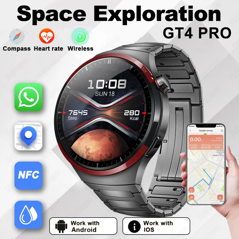 Новые умные часы GT4 Pro Space GPS для мужчин AMOLED HD Экран Bluetooth Вызов NFC IP68