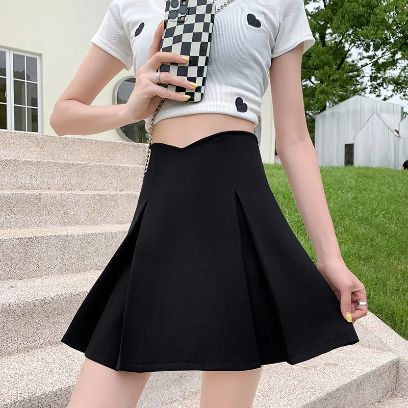 

2022 New Black Women's Skirts Short Skirts Summer High Waist A-Line Pleated Skirts Urban Casual Ladies Skirts Y2K
