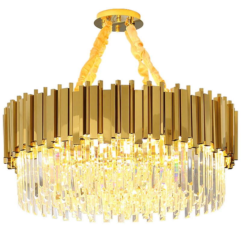 

Luxury Modern Chandelier Gold Round Oval Stainless Steel K9 Crystal Tricolor Pendant Light for Dining Room, Living Room, Bedroom