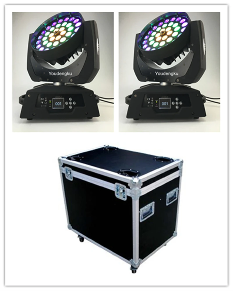 4pcs with flycase 36x18w Zoom Moving Head Wash RGBWA UV 6 in1 Dmx512 party stage light 18w Led Light