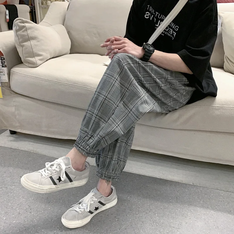 

2023 Spring New Checkered Pants Men'S Korean Version Trendy High Street Fashion Thin Horse Pants Loose Casual Pants