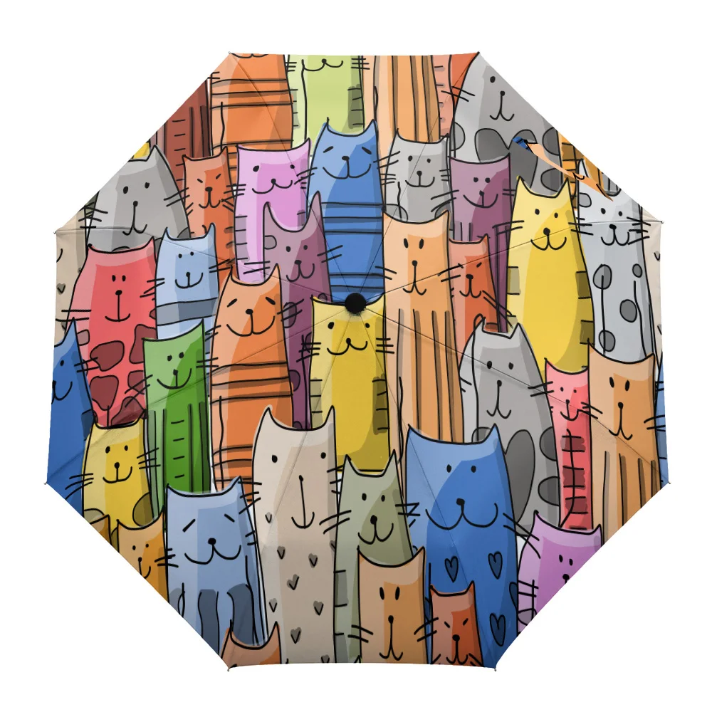 

Color Cat Animal Cute Comic Cartoon Outdoor Windproof Rain Umbrella Fully Automatic Eight Strands Men Women Large Parasol