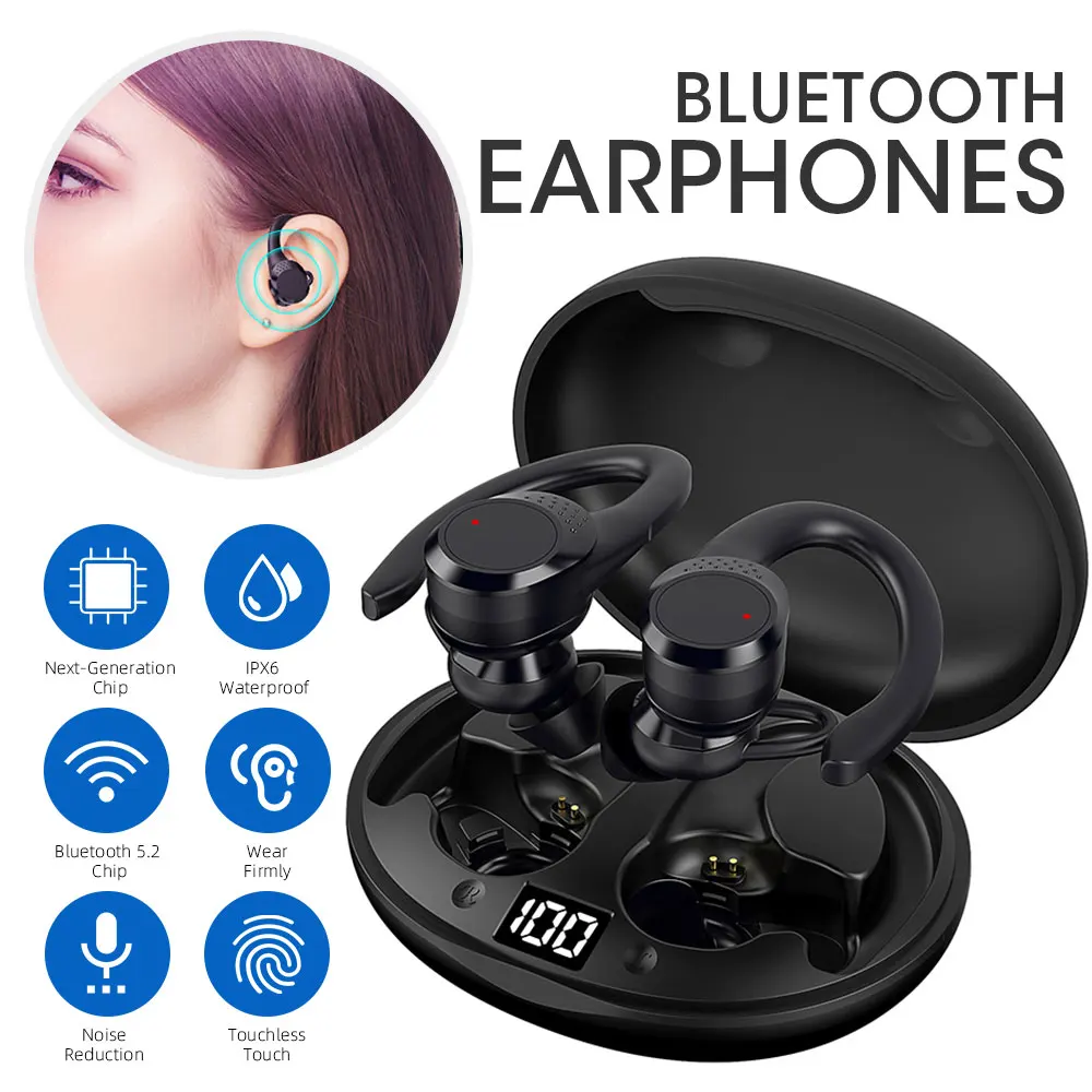

Wireless Bluetooth 5.2 TWS Earbuds Waterproof True Wireless Sports Earphones HiFi Noise Canceling In-ear Ear Hook with Mic