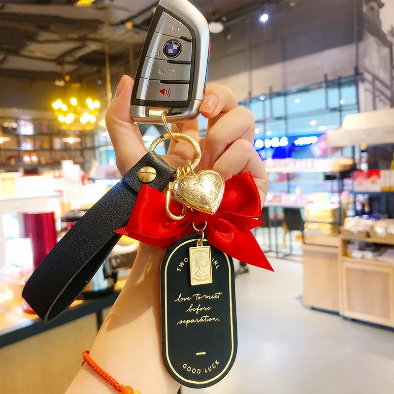 Симпатичный роскошный кожаный брелок с бантом модный бронзирующий