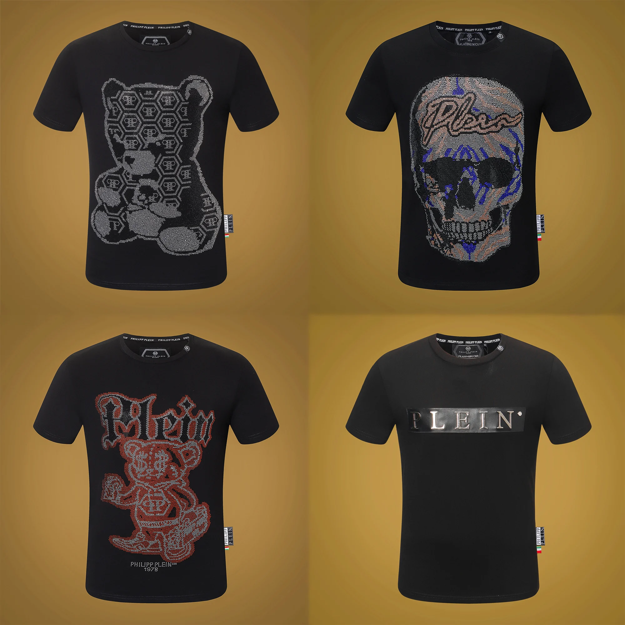 

New Fashion Style QP Philipp Skull T-Shirt Diamond Punk Short Sleeve Men Hip Hop Street Gothic Tshirt Plein Stainless Steel 2023